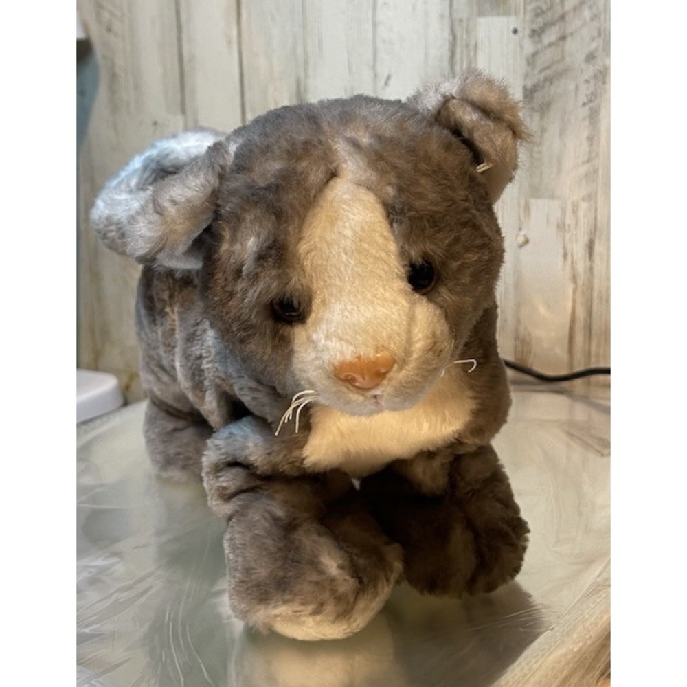 Plushies Gray And White Stuffed Cat Purse With Zipper Opening On Back Purrrrfect